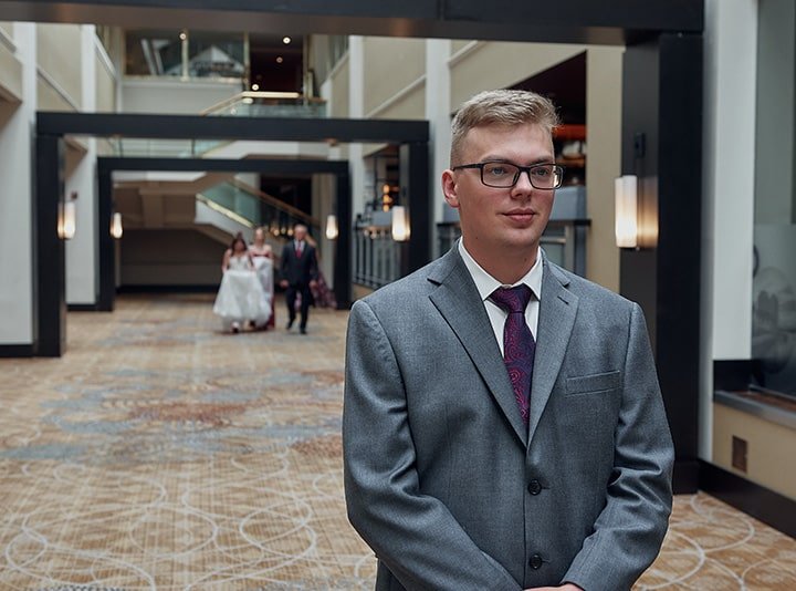 Halifax Marriott Harbourfront Hotel. Alexis and Logan Wedding. First Look. CreativeAlex Photography. Wedding photographers in Halifax
