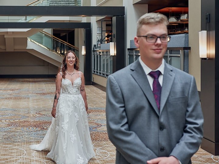 Halifax Marriott Harbourfront Hotel. Alexis and Logan Wedding. First Look. CreativeAlex Photography. Wedding photographers in Halifax