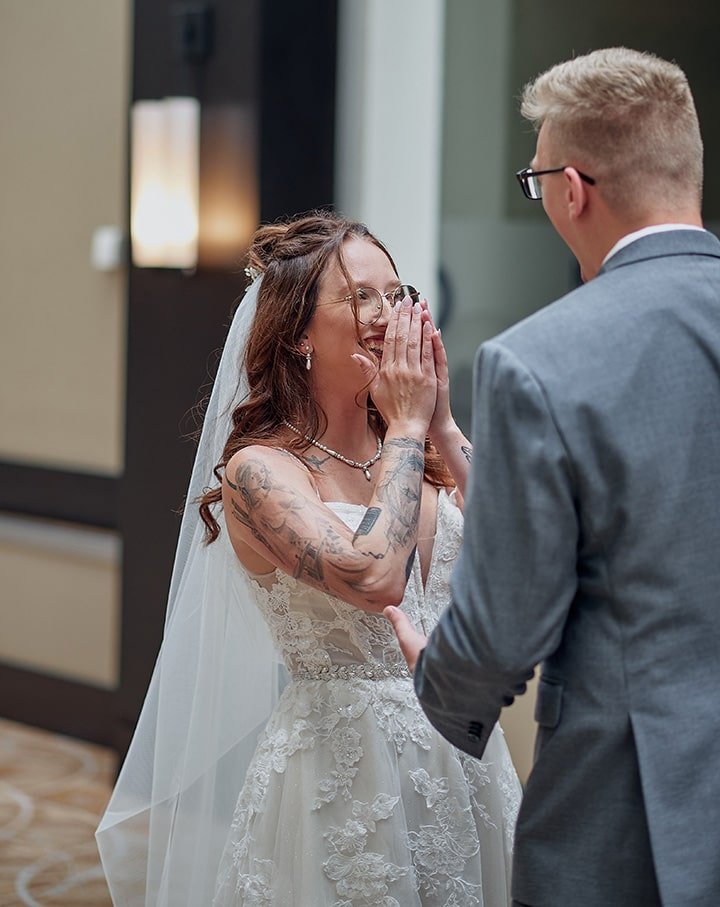 Halifax Marriott Harbourfront Hotel. Alexis and Logan Wedding. First Look. CreativeAlex Photography. Wedding photographers in Halifax